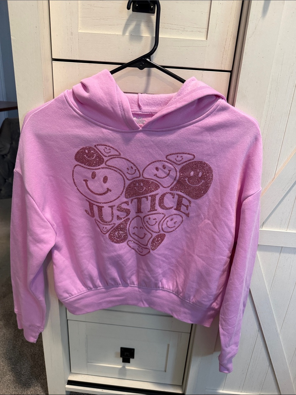 Justice Light Pink Glitter Heart Pullover Hoodie